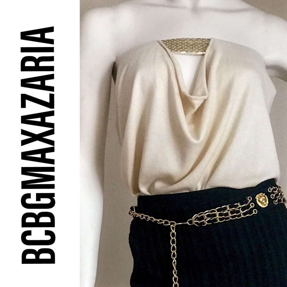 NWT BCBGMAXAZARIA Cashmere V-Neck Draped Top, Sz S
